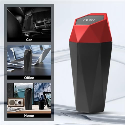 Image of Mandark Car Trash Can with Lid, Diamond Design Small Vehicle Automatic Portable Garbage Bin, Leakproof Automotive Interior Dustbin for Kitchen Home Office, Universal for SUV, Truck, RV (Red)