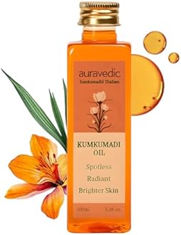 Auravedic Kumkumadi Oil with Pure Saffron | Radiance Enhancing Face Oil for Dull, Dry & Uneven Skin | Lightweight Hydrating Formula for a Smooth, Glowing Complexion | 3.38 Fl Oz (100ml)