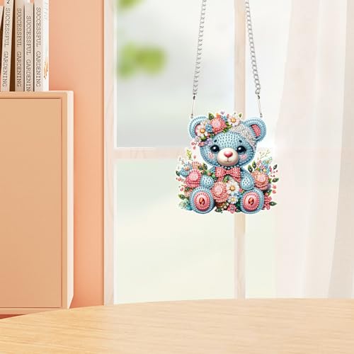 Image of DIY 5D Diamond Painting Hanging Kit Blue Bear Doll Pattern, Sparkling Diamond Art Kit for Adults, Diamond Art Pendant Ornament Craft for Wall, Door, Home and Garden Decor