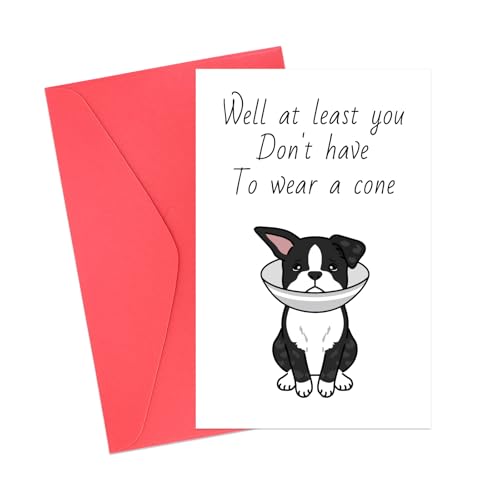 Funny Get Well Soon Card, Speedy Recovery Card with Envelope At Least You Don't Have To Wear a Cone Cards After Surgery Feel Better Gift Card for Men Women Friends(Bulldog)