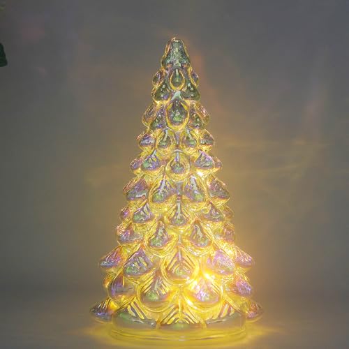 CFDECOR Mercury Glass Christmas Tree with Timer, with Fairy Lights, Lighted Glass Tabletop Christmas Tree Decoration Battery Operated for Christmas, New Year Ceremony H:8