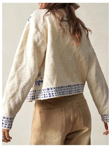 Milumia Women's Zip Cardigan Sweaters Boho Floral Printed Long Sleeve Knitwear Outerwear2