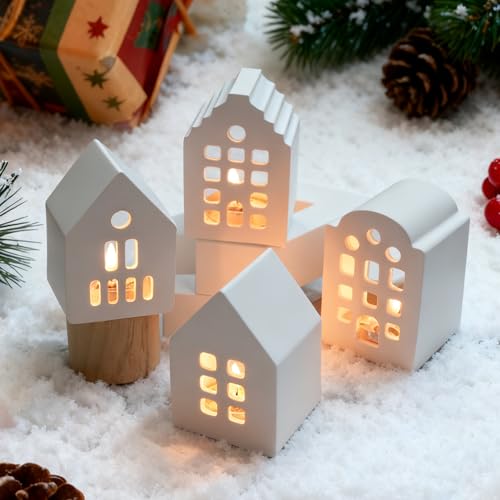 KKSJK Teelichthalter Weihnachten, 4er Set Kerzenhalter Häuser mit...