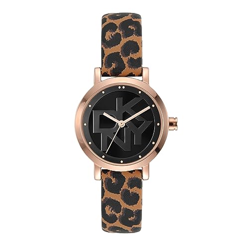 DKNY Women's Soho Quartz Metal and Leather Three-Hand Watch, Color: Rose Gold, Leopard (Model: NY6639)