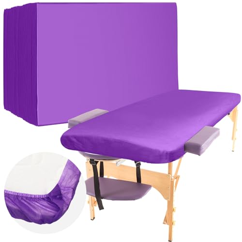 Buryeah 50 Pcs 39 x 87 Inch Massage Table Sheets, Disposable Fitted Bed Sheets Thickened Spa Bed Covers Soft Non Woven Massage Table Cover for Spa Salon Body Facial Beauty(Purple)
