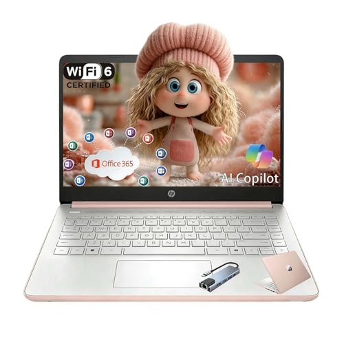 Image of HP Stream 14 Laptop for Student Business, Microsoft Office 365, Copilot AI, 8GB RAM, 128GB UFS, 1TB Cloud Storage, Intel N150 (Quad-core), Wi-Fi 6, Bluetooth 5.4, Windows 11 S, Rose Gold, with Hub