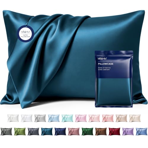 Image of MR&HM Satin Pillowcase for Hair and Skin, Silk Satin Pillowcase 2 Pack, Standard Size Pillow Cases Set of 2, Silky Pillow Cover with Envelope Closure (20x26, Teal)