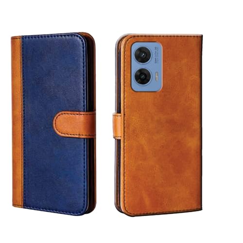 Image of amazon basics Moto G96 5G Flip Cover | Card Pockets Wallet & Stand | Flip Cover for Moto G96 5G (Beige and Blue)