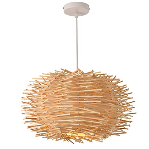 Lámpara Colgante Hueca de Estilo Chino con Pantalla Tejida en Forma de Nido de pájaro, Farol de bambú de Mimbre Natural, lámpara Colgante de Metal con Acabado Beige, lámpara Colgante de bambú Tej