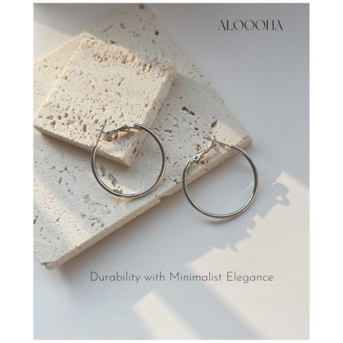 Gold Hoop Earrings for Women,Hypoallergenic Surgical Steel Hoop Earrings 30mm,925 Sterling Silver Post, Classic Hoops Everyday Wear3