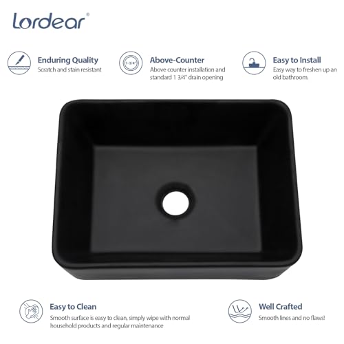 Lordear Black Vessel Sink Rectangular 16" x 12" Black Bathroom Vessel Sink Rectangular Ceramic Porcelain Vanity Above Couter Art Basin by Lordear - Used condition - Image 4