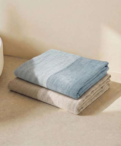 Image of Thirsty Towel by Doctor Towels, Bamboo Bath Towel Slub 250 GSM | Pack of 2 Quick Dry & Ultra Soft | Antimicrobial Bamboo Towels for Bath Large Size 75 x 150 cm for Men & Women - Brown, Denim