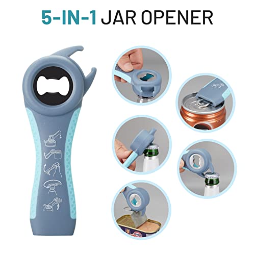 Latest Jar Bottle Opener For Weak Hands,4 &5 In 1 Multi Function Non-Slip Can Lid Opener Tools With Silicone Jar Gripper Pad,Suitable For Seniors,Children And Arthritic Hands (4-Piece -Set) New Blue-B #TOP3