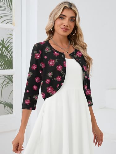 Image of Heymoments Women's 3 /4 Sleeve Casual Shrugs Lightweight Open Front Cropped Cardigan for Dresses