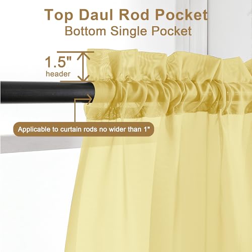 Image of Chyhomenyc Mustard Yellow Sheer Curtains 108 Inches Long - Light Filtering Elegant Voile Extra Long Panel Drapes for Living Room Floor to Ceiling Window, Each 42Wx108L Inch, 9FT, 2 Panels