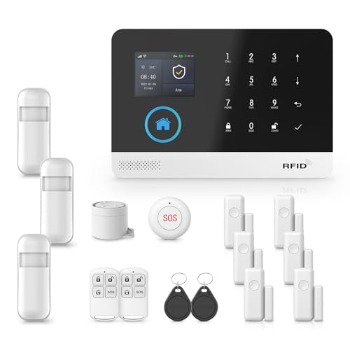 GSM & WIFI Wireless Home Security Systems 2.4-inch LCD Screen, 100+ Sensors, 120dB Siren Smart APP & Alexa Control Scheduled Arm/Disarm & 9-Language Support