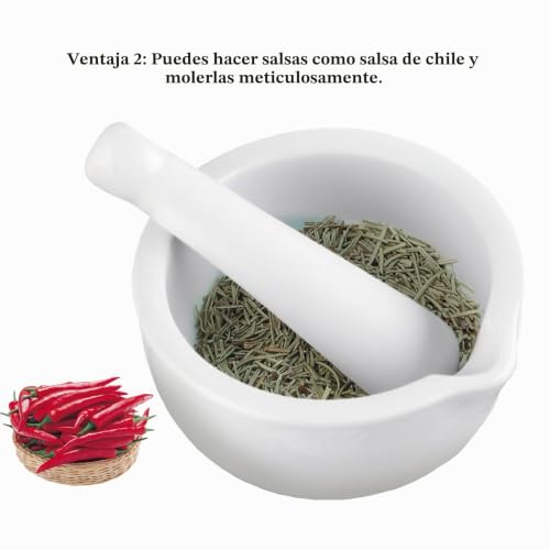 Miniatura 5 de Dejivsin Mortero Cocina Porcelana, Juego De Mortero Y Mortero De 10 Cm, Mortero De Cocina De Cerámica, Con Mortero Para Especias, Frutos Secos, Pimienta O Hierbas, Apto Para Lavavajillas