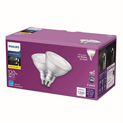 Philips PAR38 LED (2 Pack) 120W Dimmable E26 Floodlight Bulb Warm White 3000K 120 Watt Equivalent