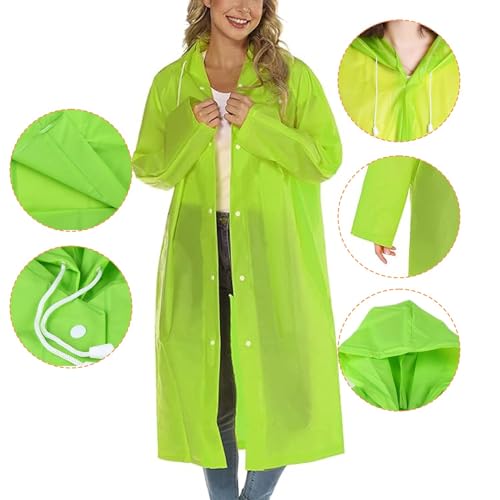 Image of Motopack EVA Waterproof Raincoat for Men & Women with Hood | Unisex Reusable Transparent Universal Rain Wear Lightweight Full Sleeve Poncho with Button Closure for Travel Camping & Hiking (Neon Green)
