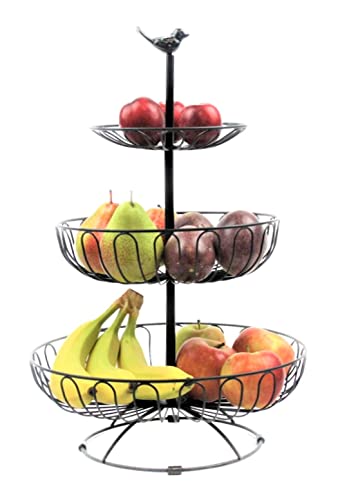 Auroni fruit bowl, cake stand, vegetables rack, Etagere 3 tier modern metal wire basket storage country style more space on countertop kitchen vintage