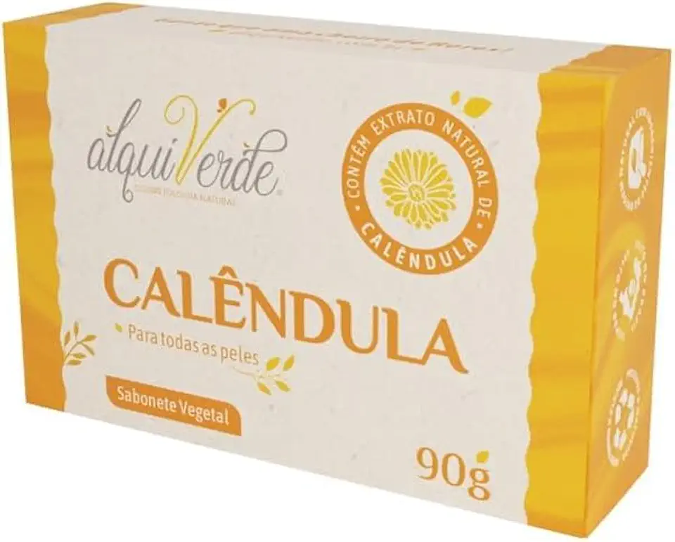 Kit com 3 Unidades Sabonete Vegetal Alquiverde de Calêndula em Barra 90g - Limpeza Suave e Natural para Todos os Tipos de Pele