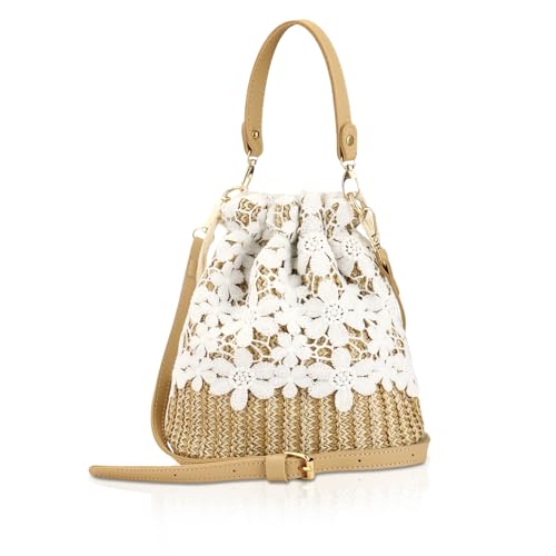 Bamboo Handbag, Beach Purse Bag Half Moon Bag, Straw Lace Woven Travel Sling Bag Shoulder Crossbody Bag for Women