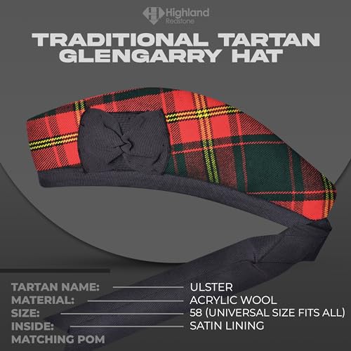 Image of Glengarry Cap-Traditional Scottish Hat, Acrylic Wool Tartan Glengarry hat, Kilts /Bagpipes Accessories