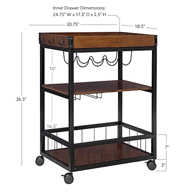 Linon Austin Kitchen Cart, 30.5W x 18.13D x 36.25H, Black-Ts06Wzbl