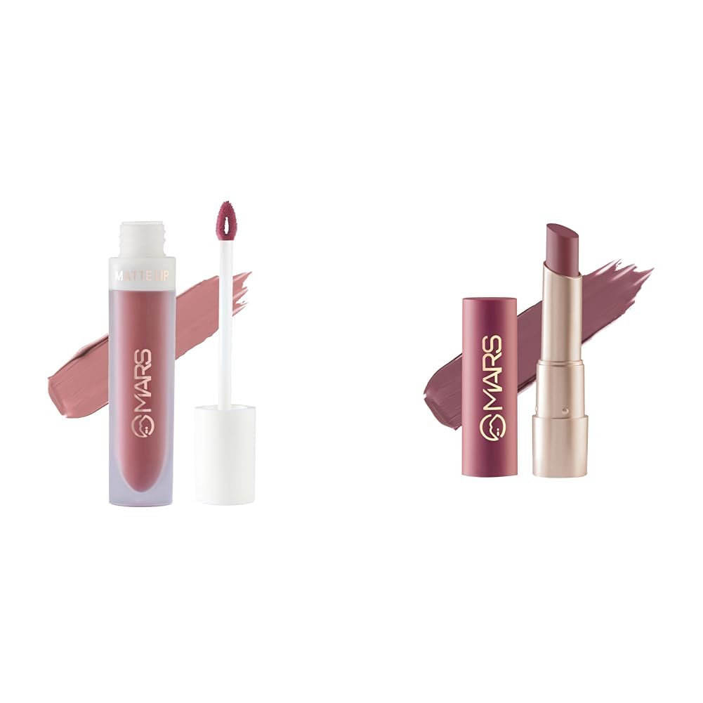 MARS Matte Liquid Lip Color | Long Lasting | Non-Transfer & Waterproof Lipstick for Women (4.5 ml) (03-Blow a Kiss) Creamy Matte Long Lasting Lipstick for Women (3.2 gm) (20-Grapeful Ghoomar)