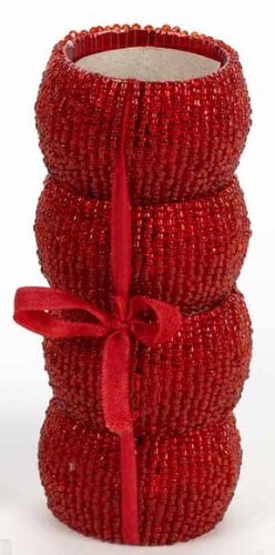 Set di 4 portatovaglioli con perline rosse per