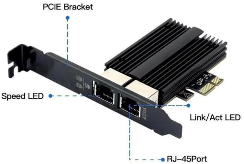 2.5Gbps PCIe Tarjeta de Red, Adaptador Ethernet RJ45 Doble Puerto Gigabit LAN, Soporta IEEE 802.3az EEE, para Escritorio Gaming Oficina miniatura 2