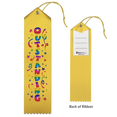 Ribbonsnow Fun Award Ribbons - 50 Total Ribbons - 10 Each Of Amazing, Awesome, Fantastic, Great Job, And Outstanding With Card & String #TOP5