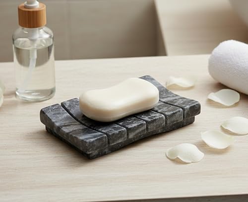 Kleo strié Porte-savon de bain Accessoires pour le bain, baignoire ou lavabo en pierre naturelle Noir/gris