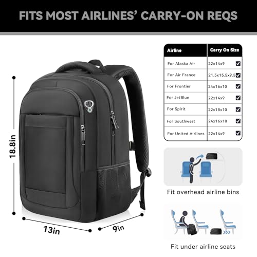 Image of Large Travel Laptop Backpack, 17 Inch Laptop Backpack Airline Approved, Business Anti Theft Slim Sturdy Work Computer College High School Backpack Bag Fits 17.3 Inch Notebook for Men Women, Black