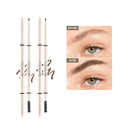 Focallure 2 PCS Long Lasting Eyebrow Pencil, Waterproof Eyebrow Pen, Smudge-proof Makeup Brow Pen Creates Natural Looking Brows Effortlessly - 02 Deep Brown