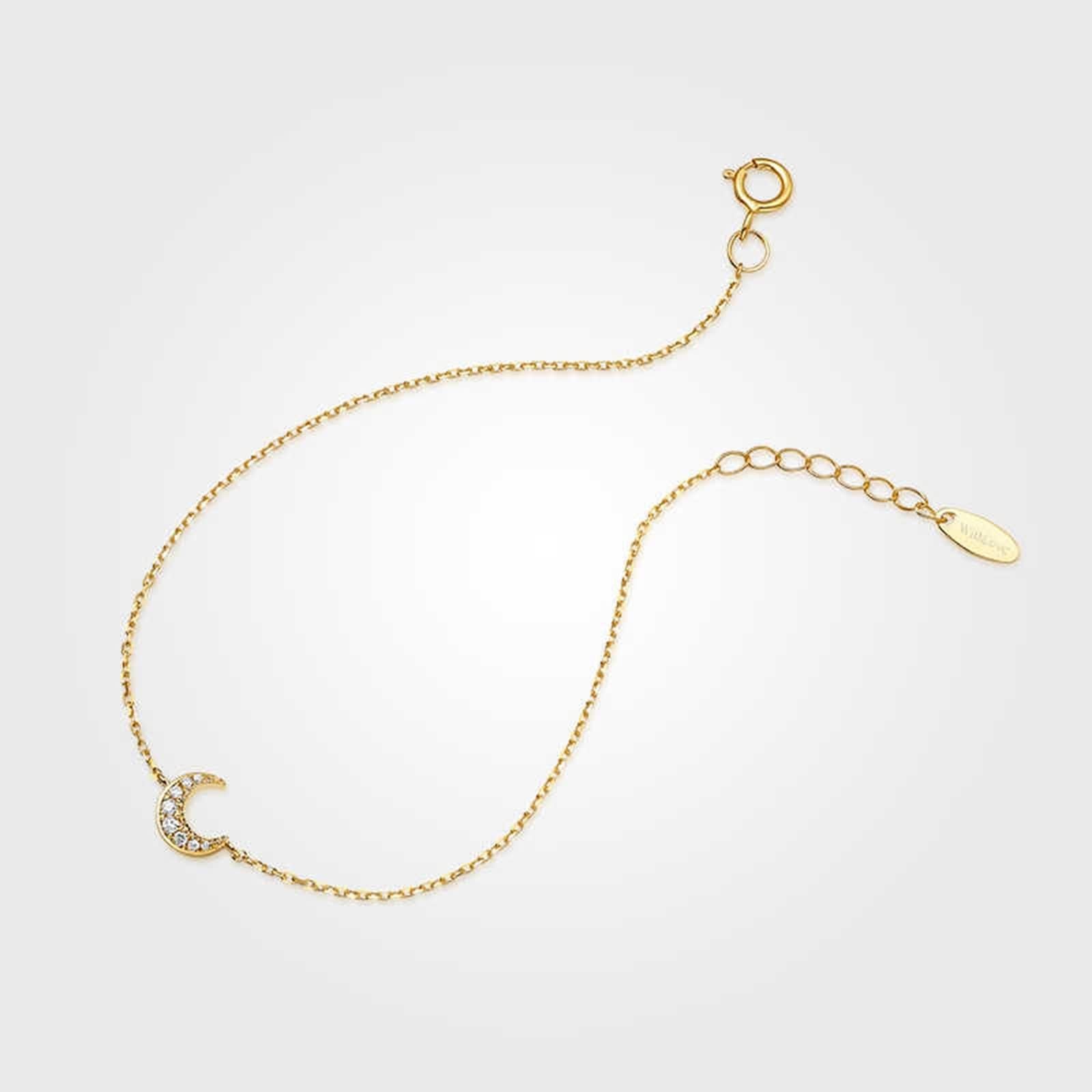 Pulsera de moda para mujer, pulseras de cadena de diamantes blancos de 0,04 quilates, joyería de cadena de luna de oro amarillo