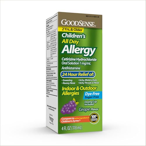 GoodSense Childrens All Day Allergy Cetirizine Hydrochloride Oral Solution 1 mg/mL Grape Flavor 4 Fluid Ounces