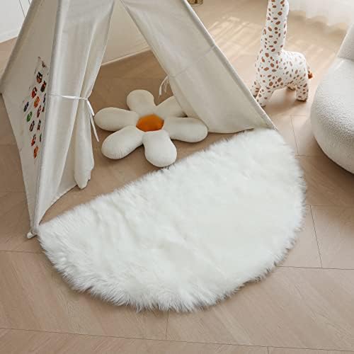 Achiiso Plush Oval Fur Faux Rug,Fluffy Area Rugs Non Slip Yoga Carpet for Girls Room Kids Room Living Room Home Decor(Pink,40x60CM)