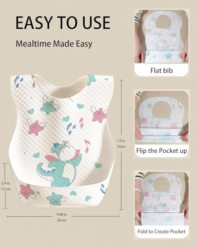 Disposable Baby Bibs for Boys and Girls, Individually Packaged, Hygienic, Soft and Leakproof for Toddler Feeding, Baby Travel Essential, Music Dinosaur (20 PCS)3