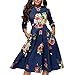 Produktbild PYLOVER Herbst Frauen Elegant Blume Feder Drucken Ärmel Rundhals Kleid Gr. Small, marineblau