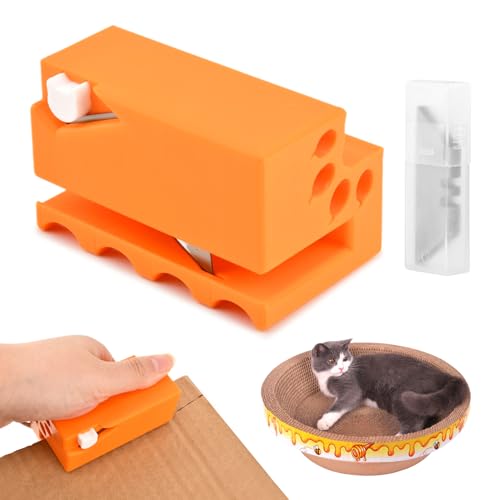 Kazheon Cardboard Cutter for Cat Scratchers with 10 Blades, 3D Printed Portable Cardboard Strip Cutter, DIY Cat Scratchers-Cardboard-Strip-Tool for Cat-Lovers(Color:Orange)