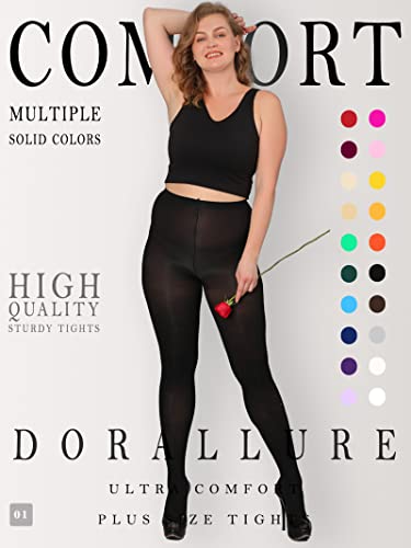DORALLURE Oversize Plus Size Tights for Women, Solid Color Soft Footed High Waist Pantyhose2