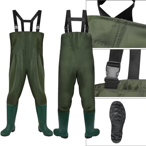 Daromigo Wathose Herren Wasserdicht, Anglerhose Herren 70D PVC Material mit Stiefel, Strapazierfähige Wathose Neopren für Angeln, Wassersport und Outdoor-Abenteuer, Größe(46/47XXL)