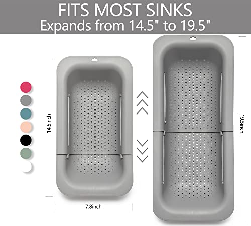 Domonic Home Colander Over The Sink Colander For Kitchen Sink, Over The Sink Strainer Basket Vegetables, Fruits, Pasta, Collapsible Colander 14.5"-19.5",Grey Colander Dishwasher Safe #TOP1