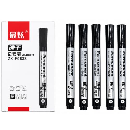Image of like it 5pcs Waterproof Black Permanent Paint Pen Fine | Oily Marker Pens for Rock Painting, Stone, Canvas, Glass, Metal, Ceramic & Tire | Perfect for Artistic Creations (5, Black)