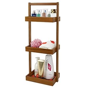 Utoplike Étagère d&rsquo;angle en teck pour douche à 3 niveaux avec poignée, panier de salle de bain en bois pour shampooing, étagère pour douche, bain, bureau, cuisine