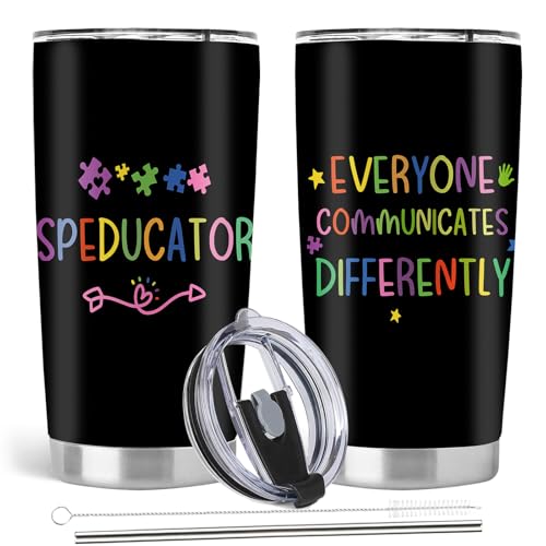 Absacie Special Education Teacher Gifts, Sped SLP Autism Teacher Appreciation Day Gifts, 20oz Stainless Steel Tumbler with Lid Straw