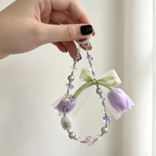 FURQNG Tulip Phone Charm Wrist Strap, Purple Flower Phone Chain & Bag Charm - 2