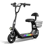 EILLEO Electric Scooter with Seat, E Scooter with Seat for Kids 8'' Solid Tires, 372W Max Motor, 11.18MPH 6.2 Miles Range, Commuting Scooter with Braking System