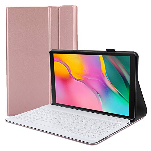 Preisvergleich Produktbild Bluetooth-Schutzhülle aus Leder, PortableTablet Abnehmbare Tastatur für Mobiltelefone mit Ständerhalter für Samsung Tab A 10.1 2019 Tablet(Roségold)